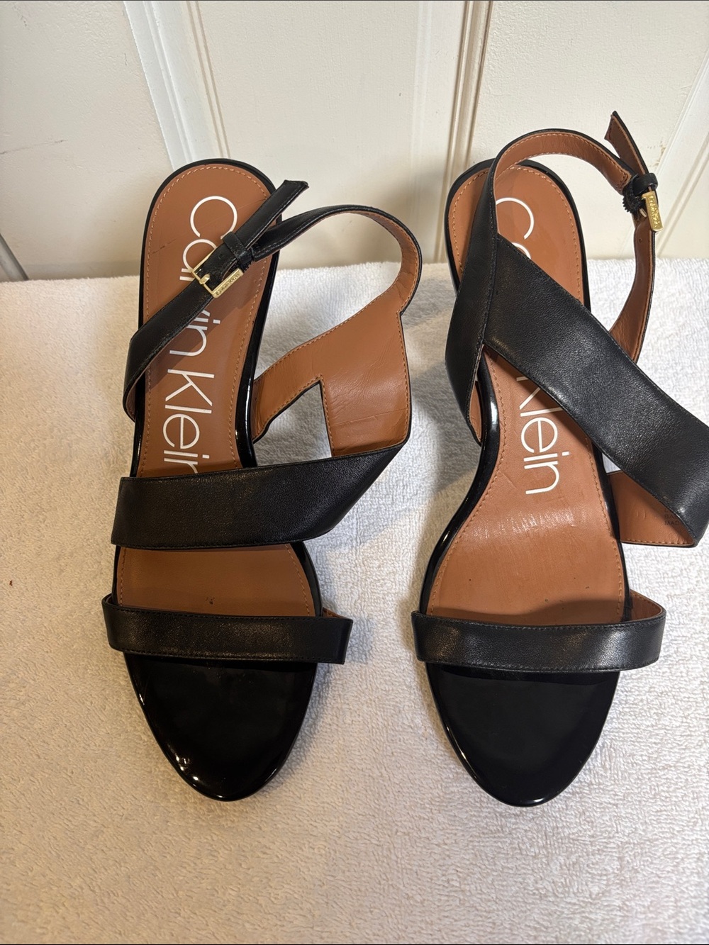 Calvin Klein Black Leather Cross-Strap Slingback Sandals